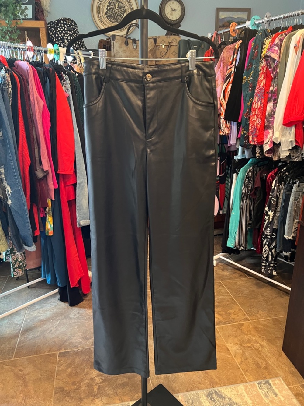Sans Souci Black Faux Leather Wide-Leg Pants